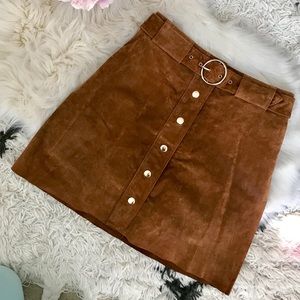 Zara Brown Suede Button Down Skirt XS